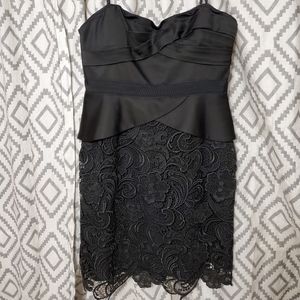 BCBGMAXAZRIA Black lace and satin strapless dress